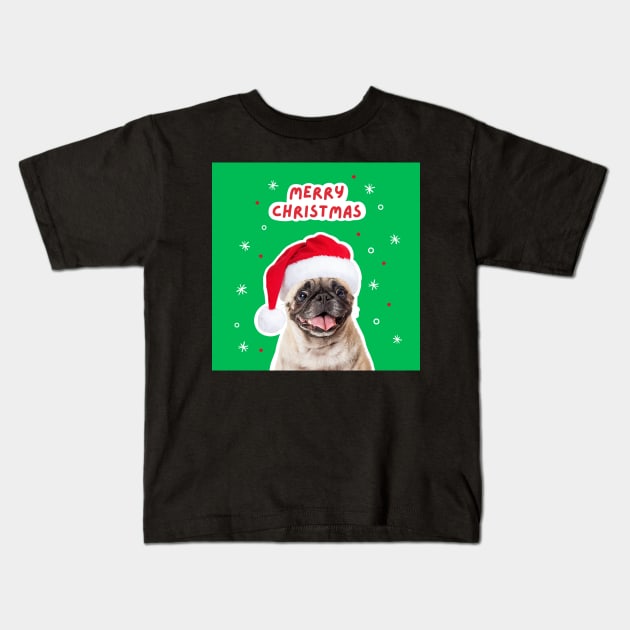 Funny Pug Christmas Photo Kids T-Shirt by esturgeo